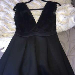 Black dress with lace v neck top